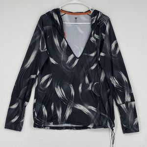 VSX Sport Womens Medium Pullover Hoodie Activewear Shirt Deep V-Neck Gray Print